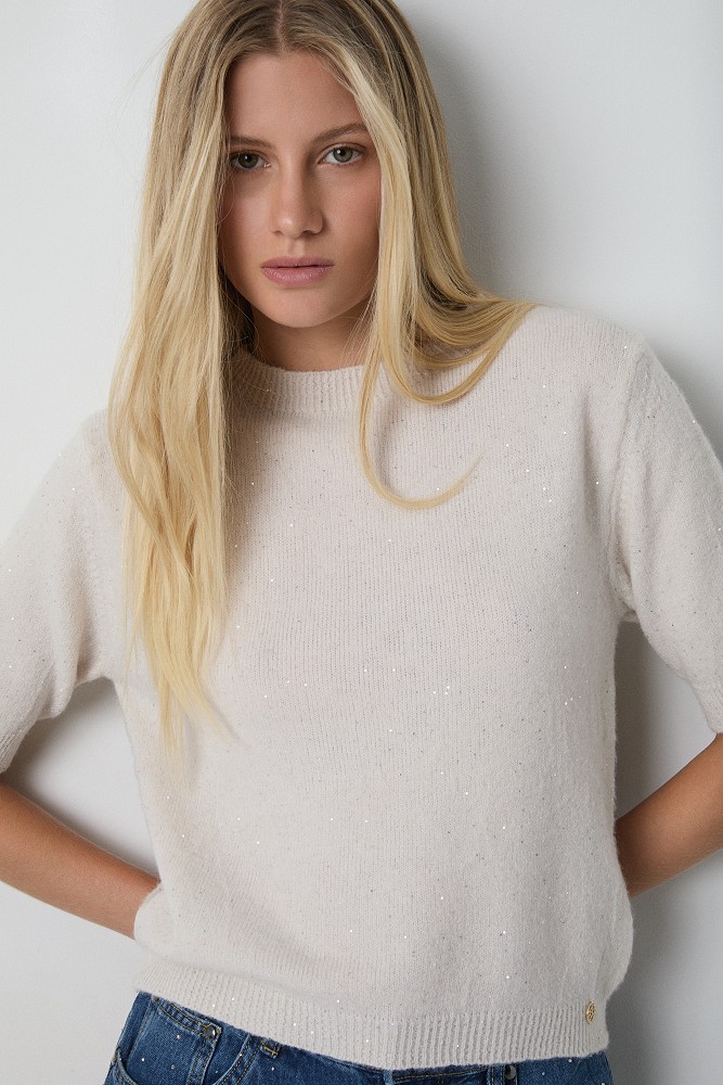 Short-sleeved sequin sweater