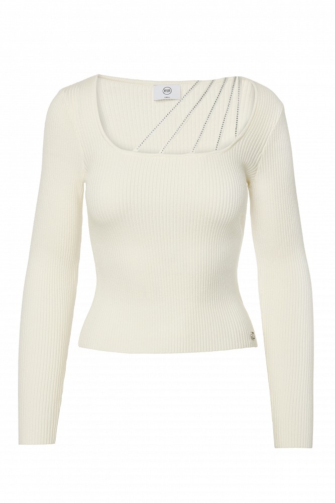 Ribbed sweater with rhinestone detailing