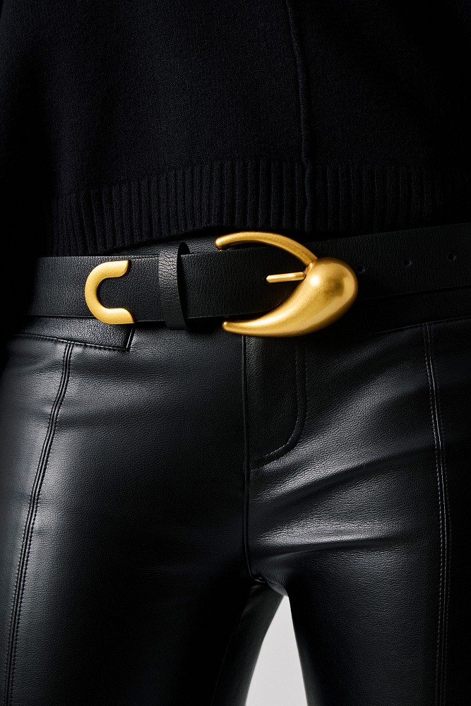 Leather belt with a buckle