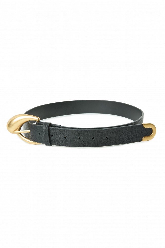 Leather belt with a buckle
