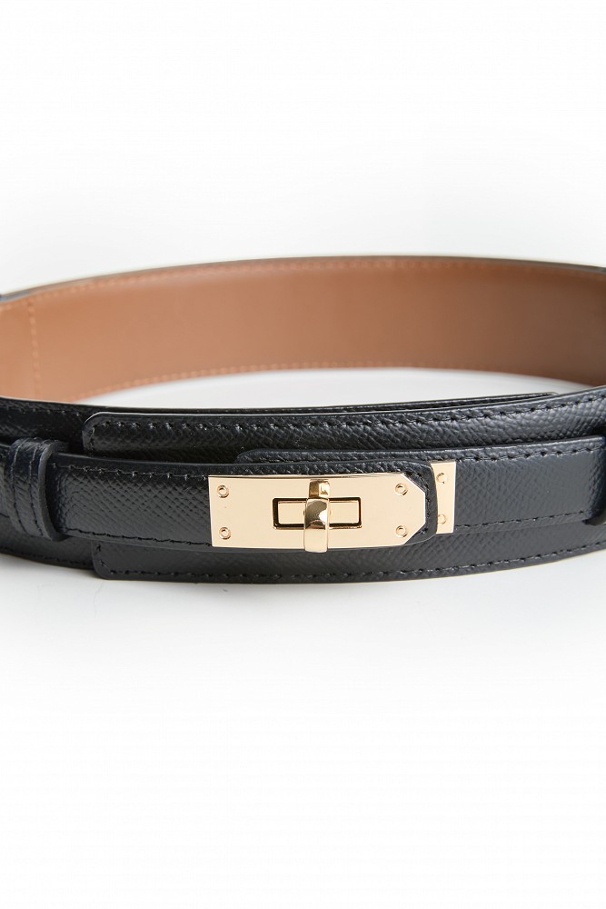 Leather belt with a metal buckle