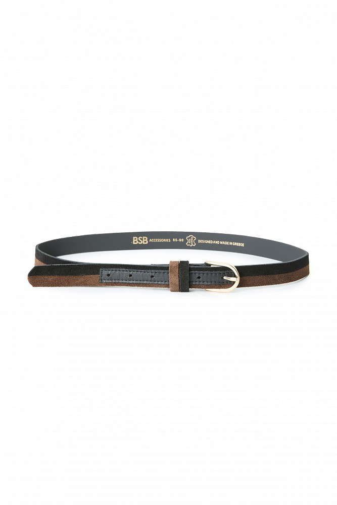 Two-tone suede belt with a metal buckle