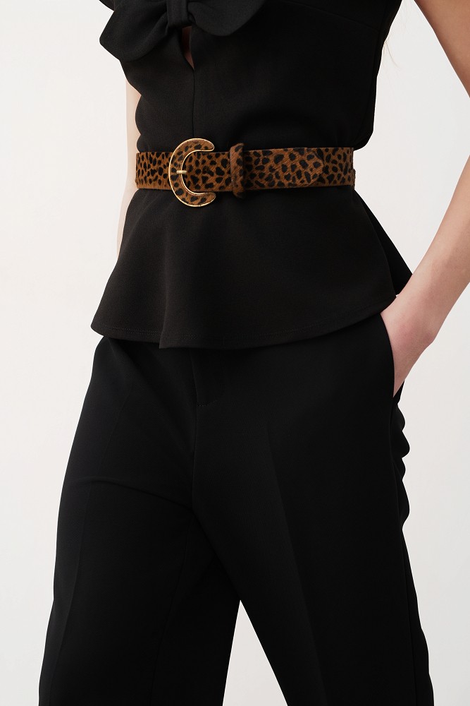 Leather pony skin belt with leopard print