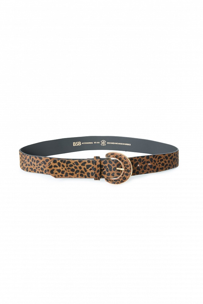 Leather pony skin belt with leopard print