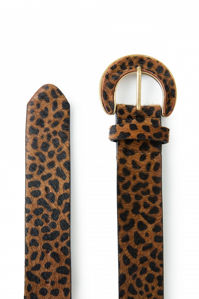 Leather pony skin belt with leopard print