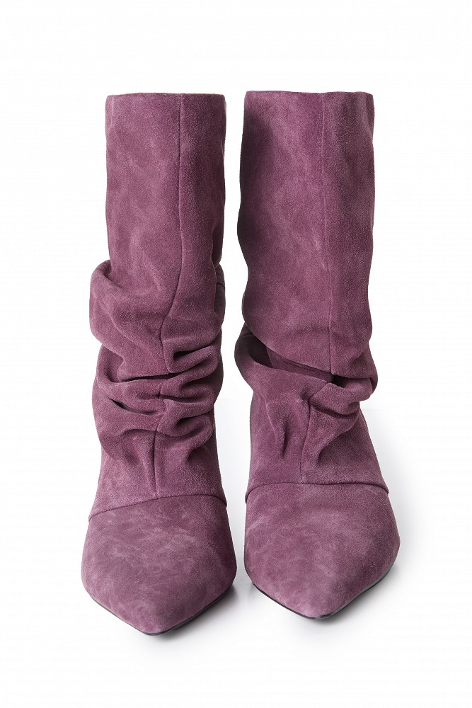 Suede high-knee boots with gathered detailing