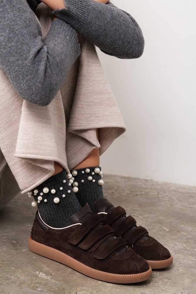 Suede sneakers with velcro straps
