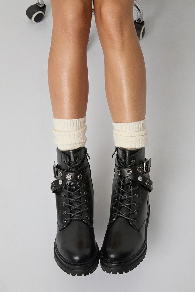 Leather-look ankle boots with decorative details