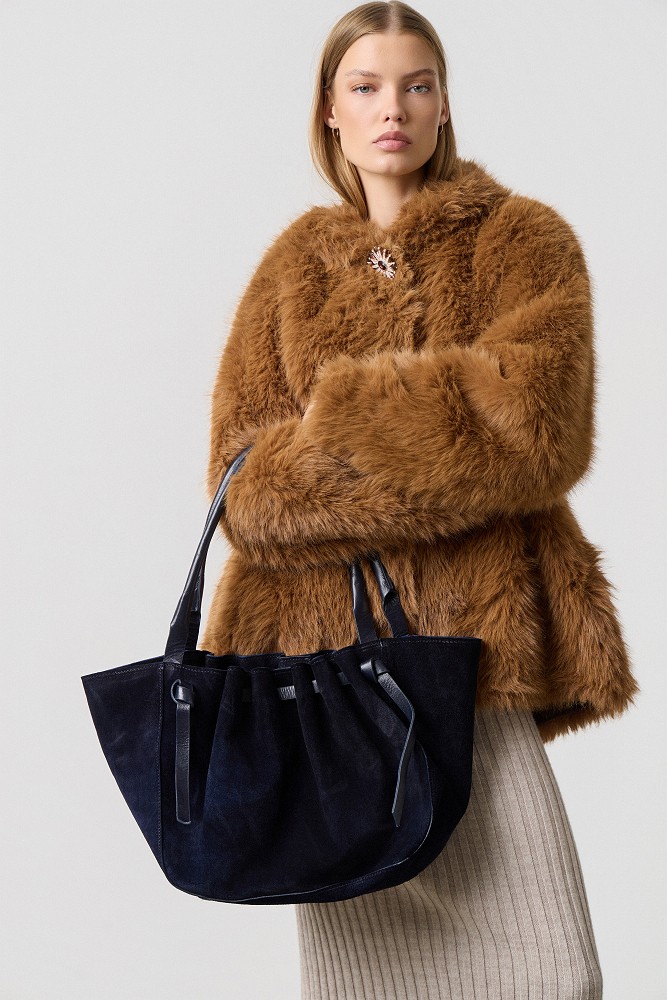 Ruched suede shoulder bag