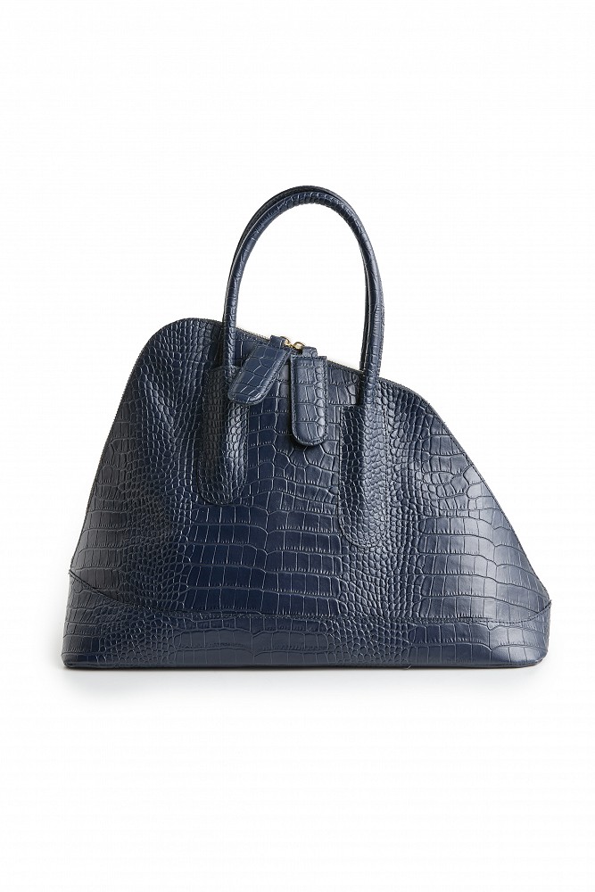 Handbag with asymmetric shape and croc-effect texture
