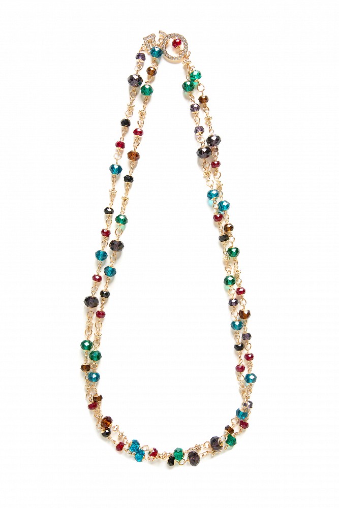 Long necklace with multicoloured beads
