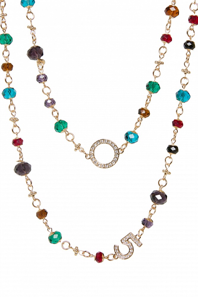 Long necklace with multicoloured beads