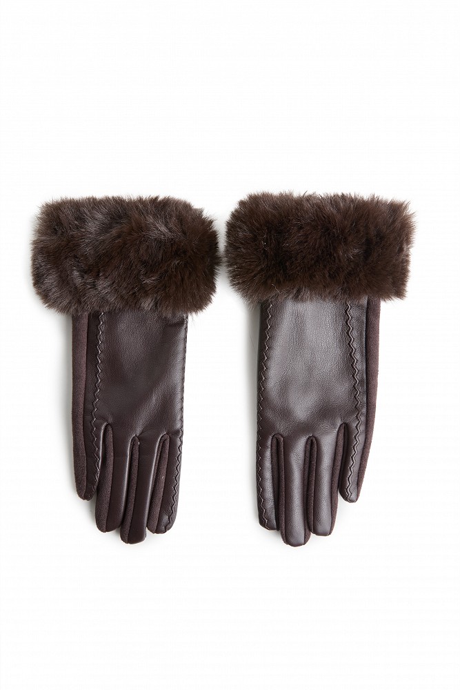 Faux fur-trimmed gloves with a leather-look finish