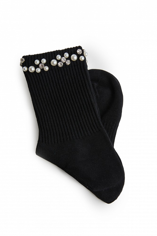 Ankle socks with pearl and rhinestone details