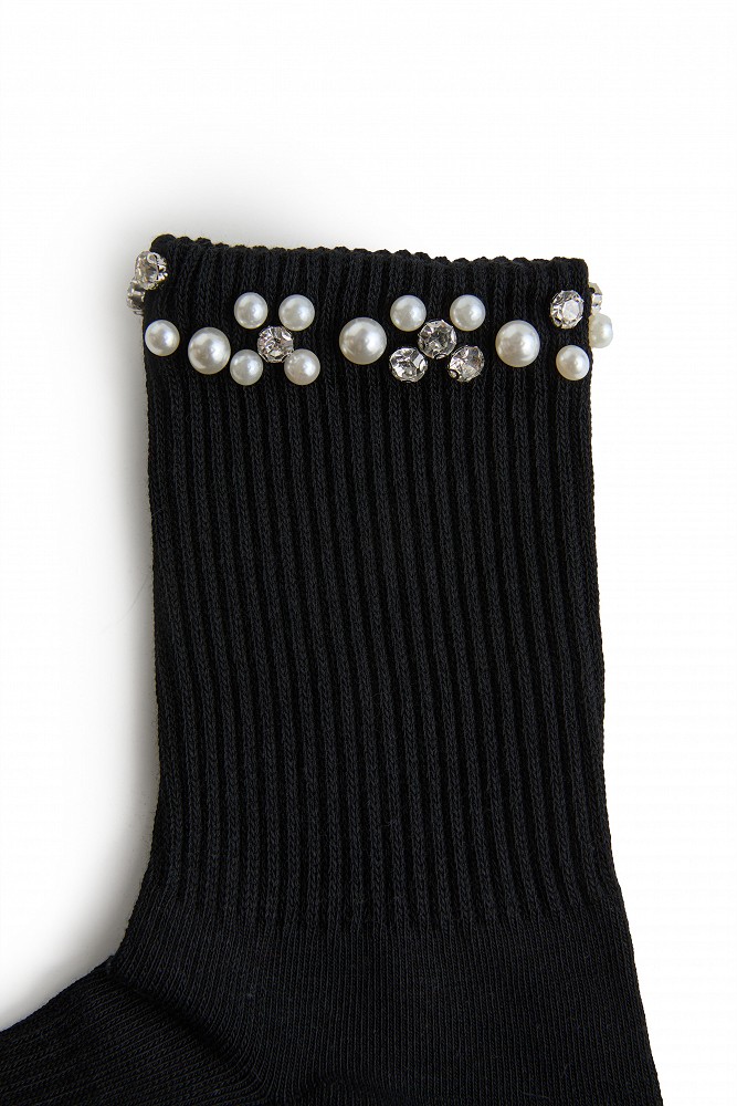 Ankle socks with pearl and rhinestone details