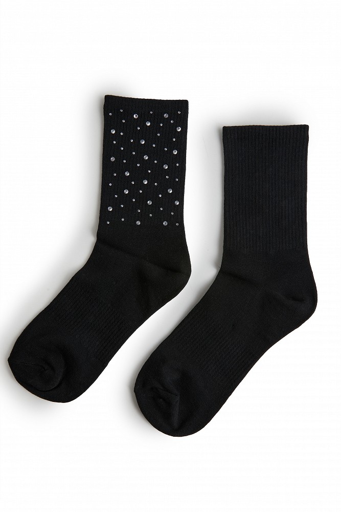 Ribbed socks with rhinestone embellishments
