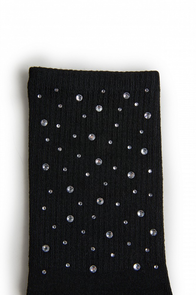 Ribbed socks with rhinestone embellishments