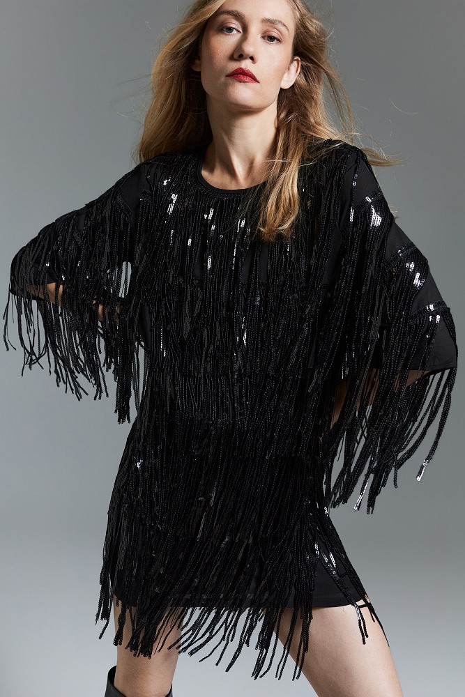 Blouse with sequins and fringe - Gold label
