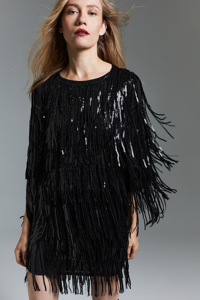 Blouse with sequins and fringe - Gold label