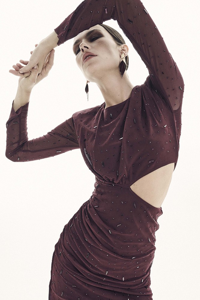 Mini dress with rhinestones and cut-out detail - Gold label