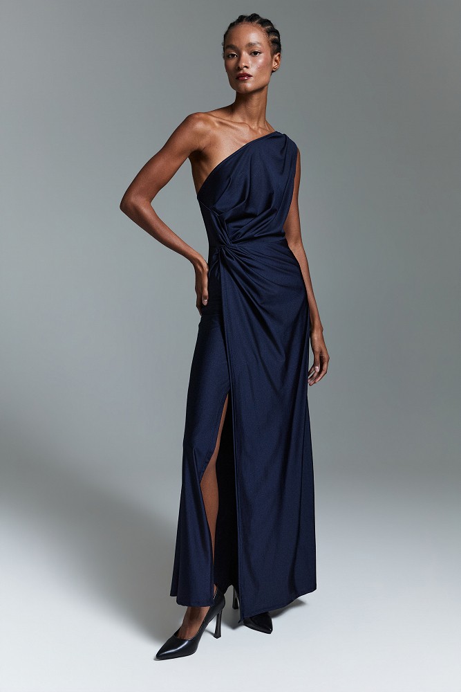 Vestido largo asimétrico con fruncidos - Gold Label