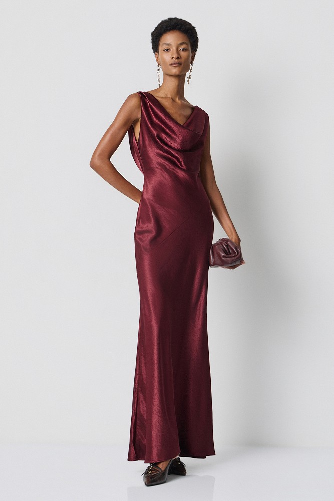 Rochie lungă drapată cu aspect satinat - Gold Label