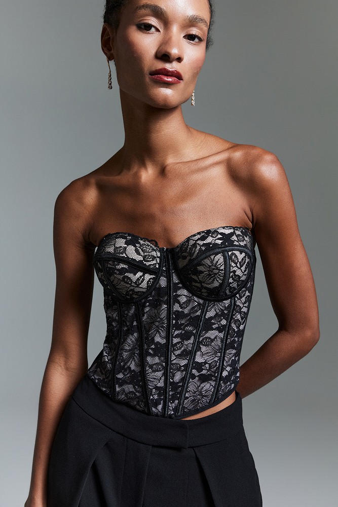Lace bustier with rhinestones - Gold label