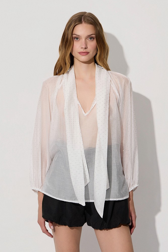 Tie-front blouse with rhinestones