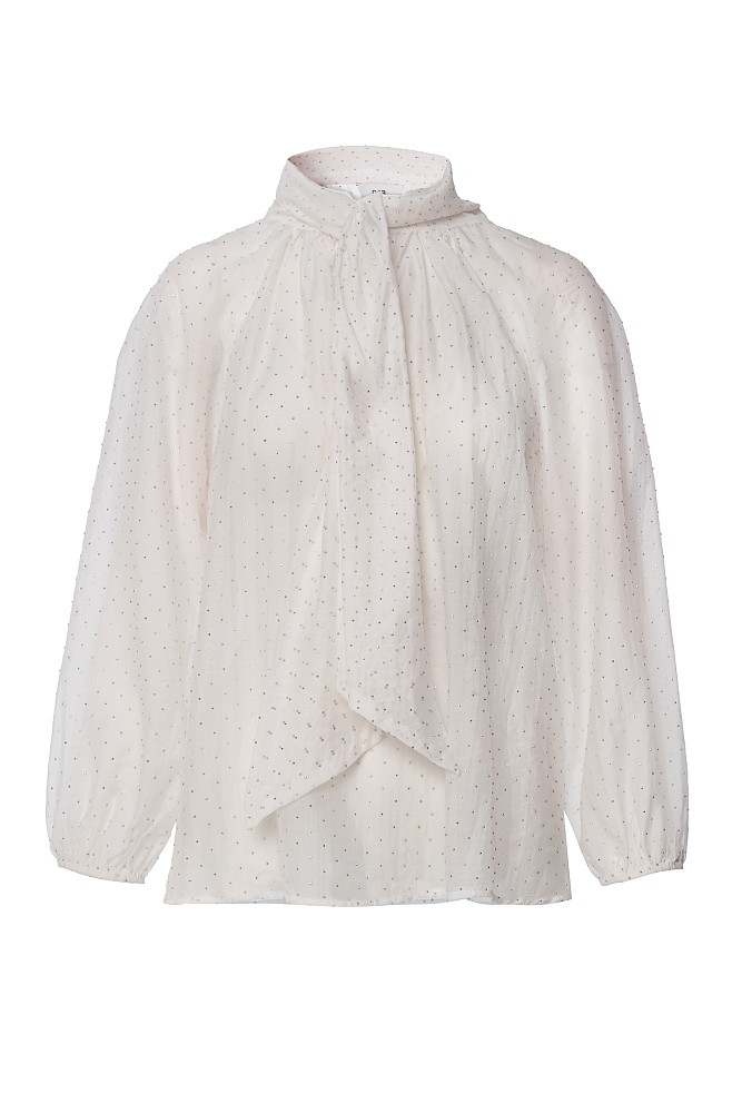 Tie-front blouse with rhinestones