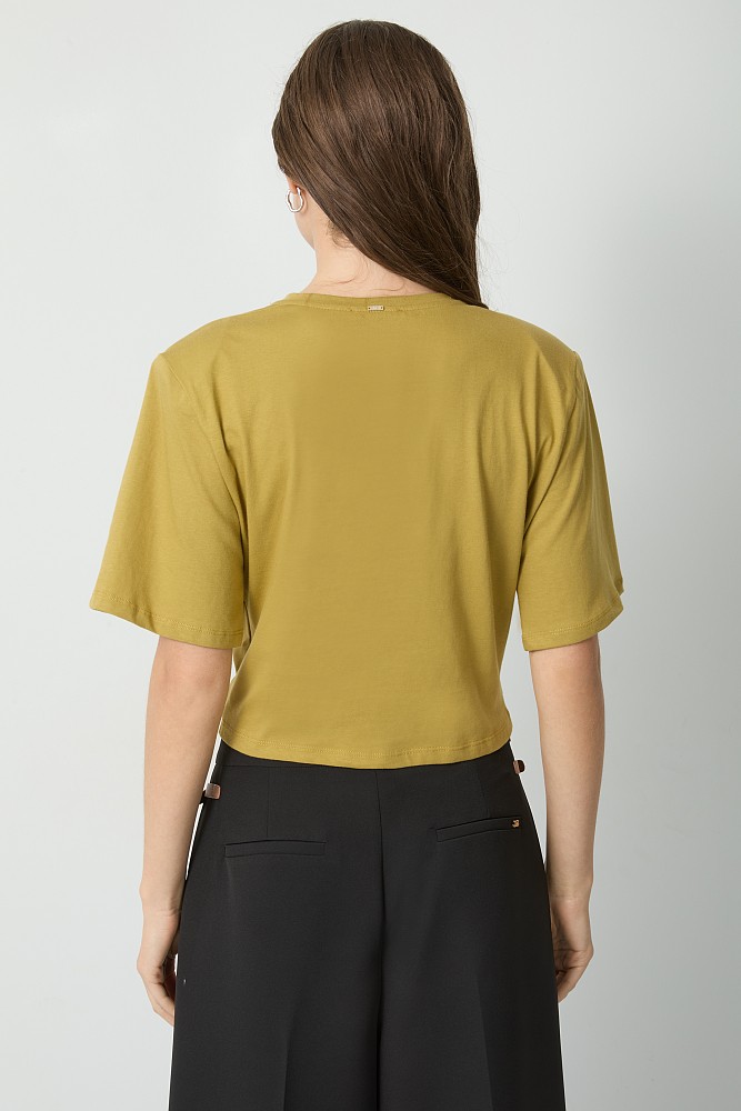 Gathered crop top with short sleeves