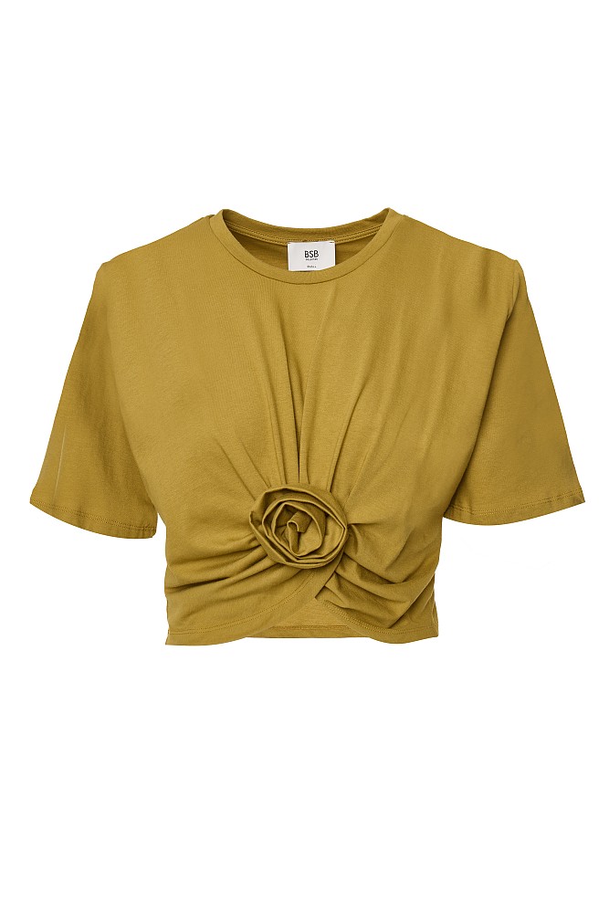 Gathered crop top with short sleeves