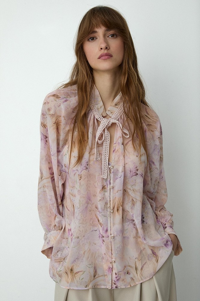 Floral shirt with self-tie