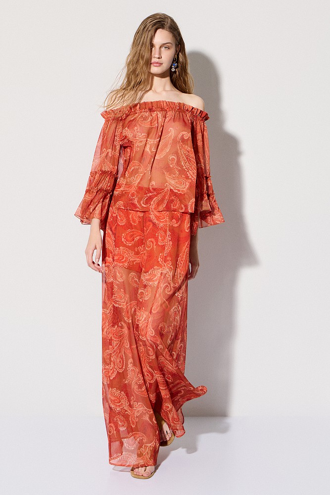 Off-shoulder paisley blouse