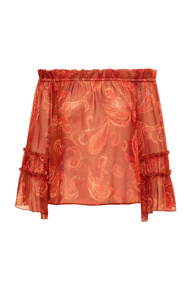 Off-shoulder paisley blouse