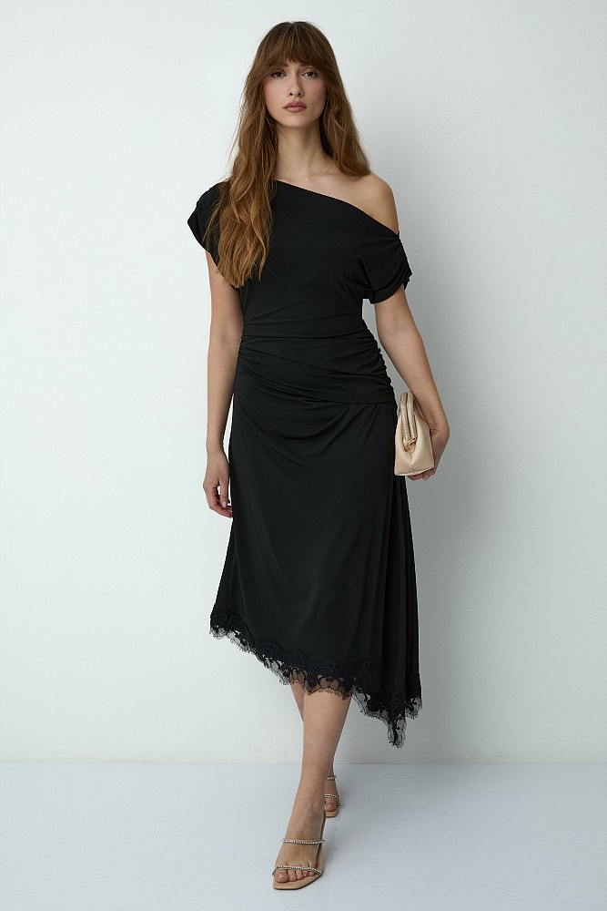 Midi asymmetric gathered dress