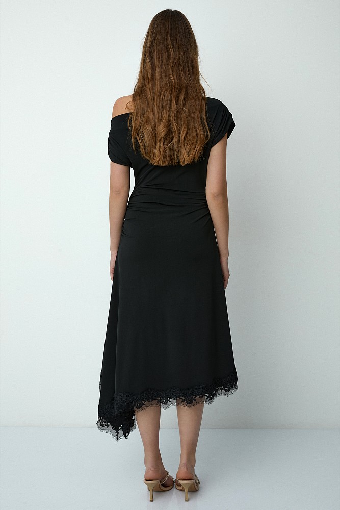 Midi asymmetric gathered dress