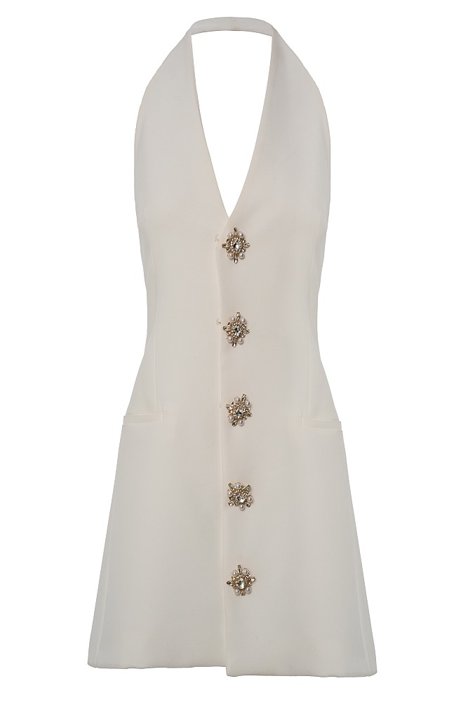 Vestido mini con botones adornados con joyas