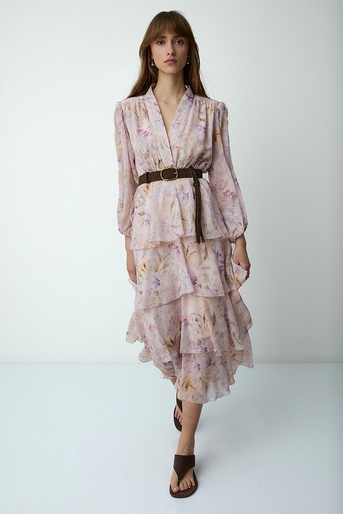 Vestido maxi floral volantes