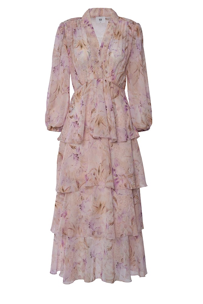 Vestido maxi floral volantes