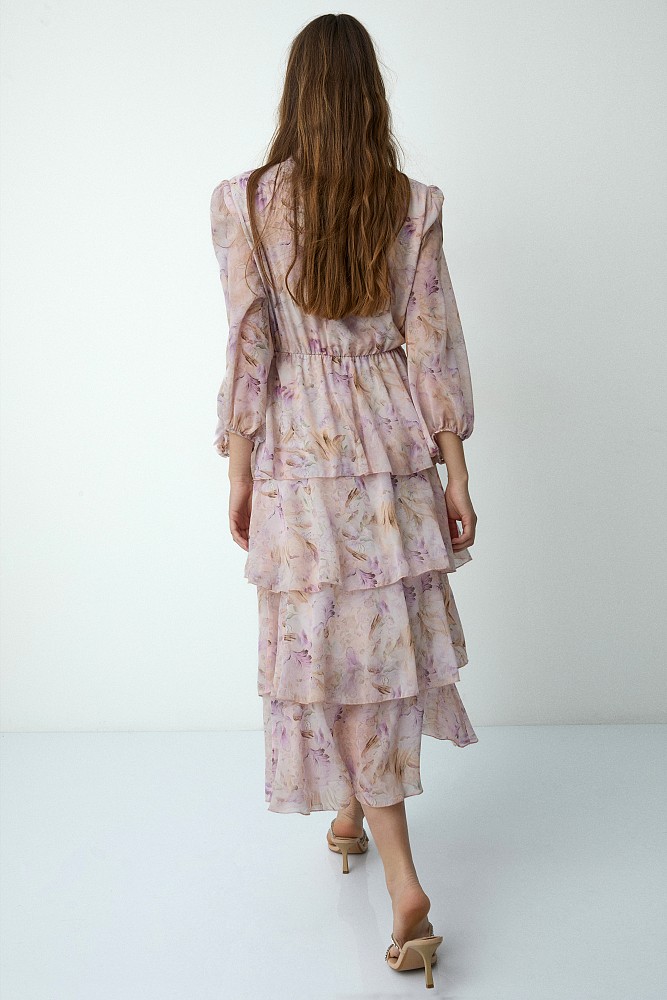 Vestido maxi floral volantes