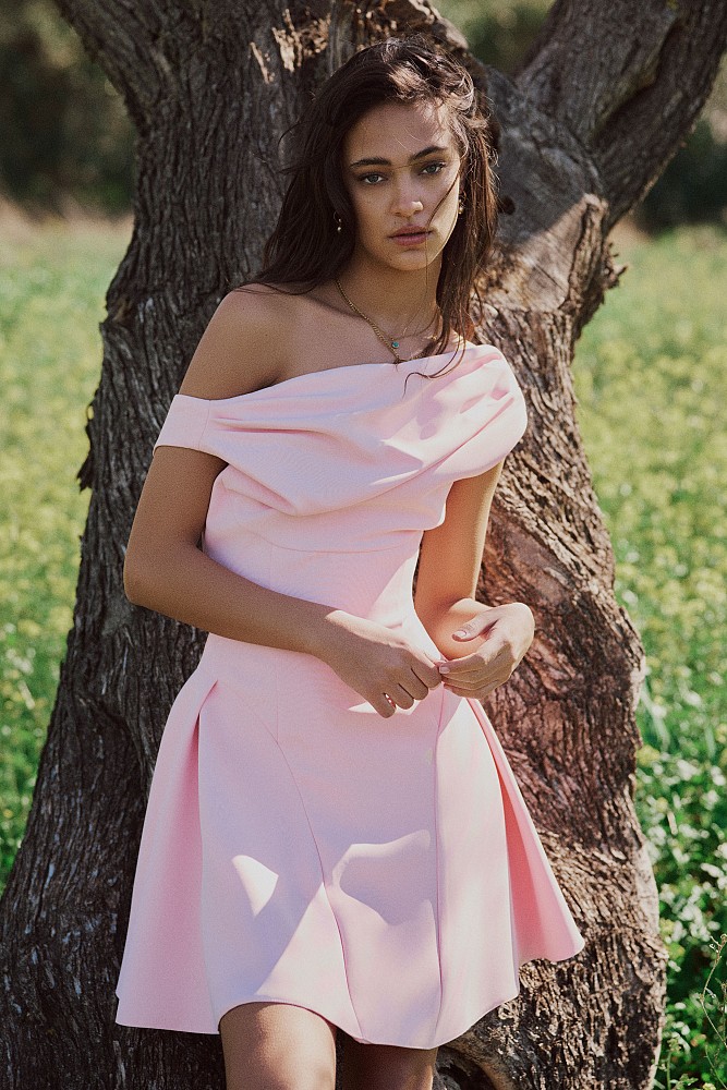 Mini draped dress with pleats