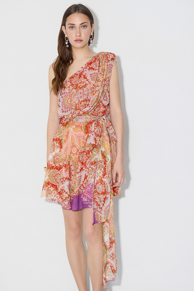 Printed one-shoulder mini dress