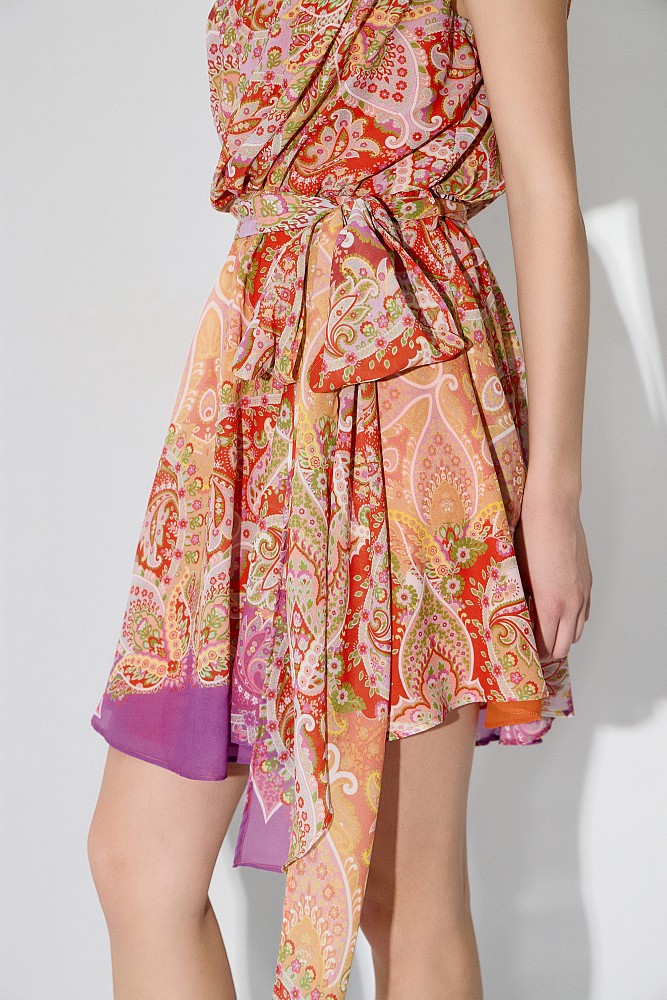Printed one-shoulder mini dress