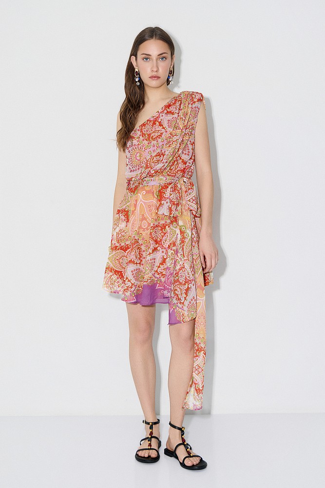 Printed one-shoulder mini dress