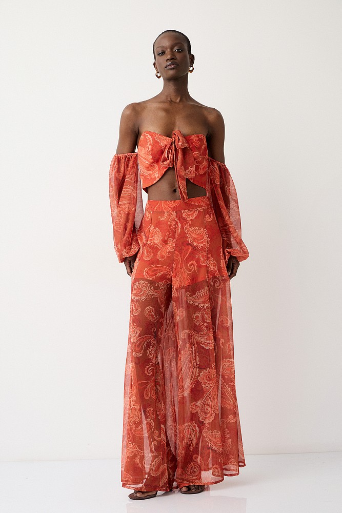 High-waisted printed trousers