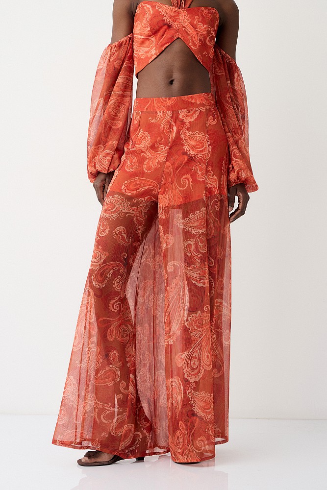 High-waisted printed trousers