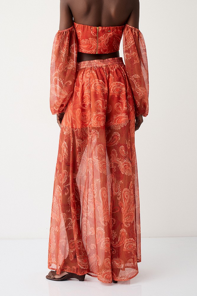 High-waisted printed trousers