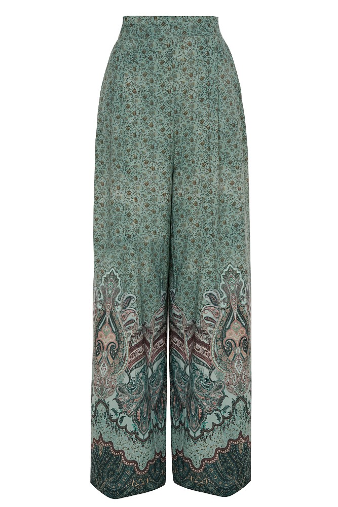 High-waisted trousers with paisley print