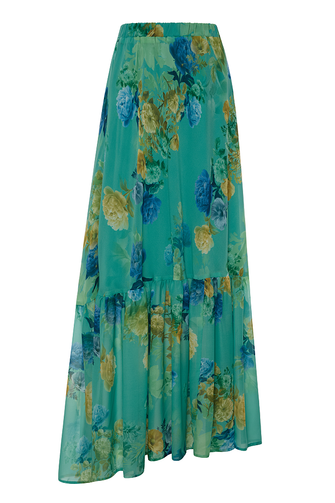 Maxi floral skirt with ruffles