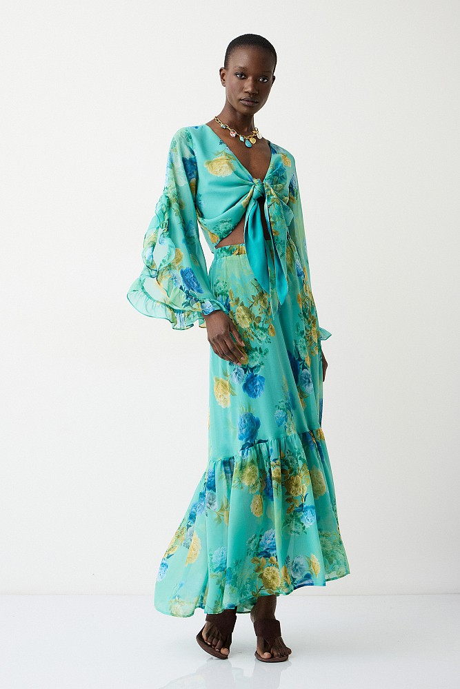 Maxi floral skirt with ruffles